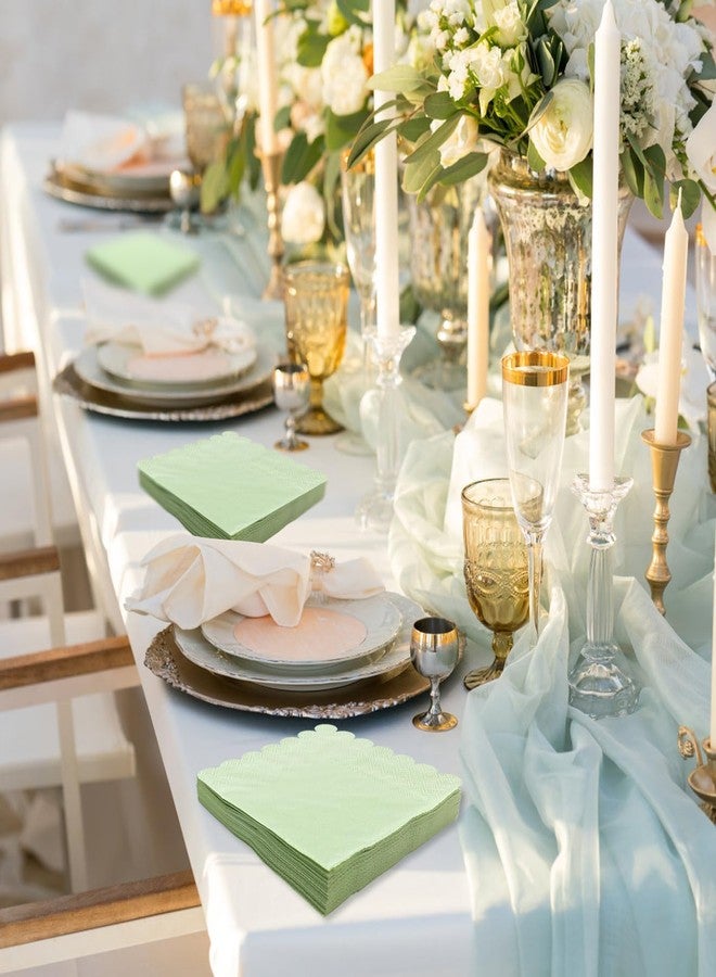 HEIPINIUYE 50 Pieces 3-ply Sage Green Scalloped Paper Napkins Beverage Napkins Disposable for Wedding Birthday Party Paper Dinner Napkins - Image 3
